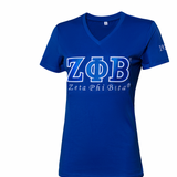 ZPB - V Neck Blue Embroidered Tee