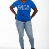 ZPB - V Neck Blue Embroidered Tee