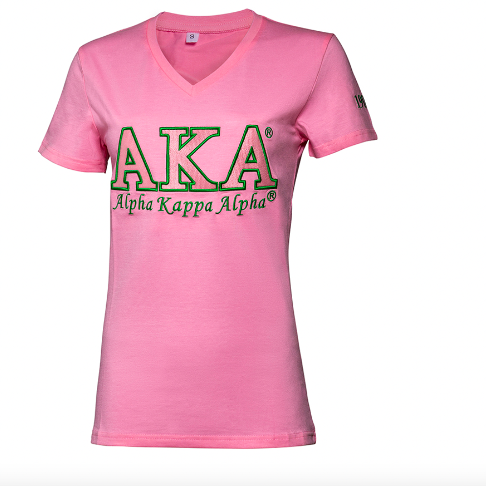 AKA- V Neck Embroidered T-Shirt